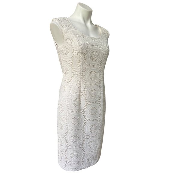 Adrianna Papell White Ivory Lace Eyelet Sheath Dress, Sleeveless Women's Size 10 - Picture 3 of 11